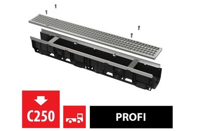 venkovní žlab 100 mm s pozinkovaným rámem a pozinkovaným roštem