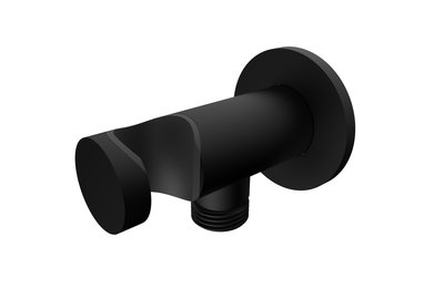 GLOBO, stěnová přípojka pro sprchovou hadici, s držákem ruční sprchy, kovová, černá mat