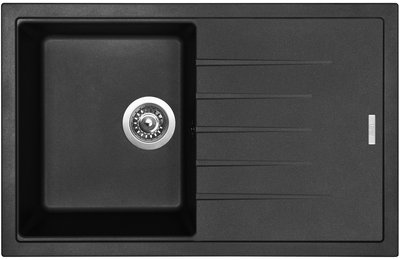 granitový dřez BEST 780, včetně sifonu s odbočkou na myčku (SPNG3S) a 3 1/2" sítkového ventilu, barva PUREBLACK