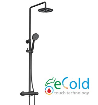 sprchový set termostatické baterie BLAZAR s&nbsp;tyčí Tevere black a&nbsp;sprchovou sadou