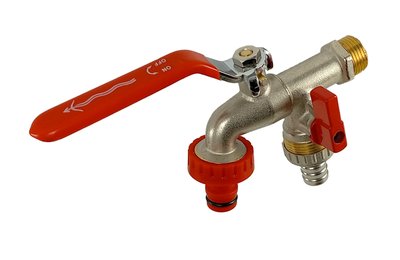 zahradní kulový kohout 1/2"x3/4"x3/4" s nástavcem na hadici, s připojením na hadici a rychlospojkou, Aquaristo