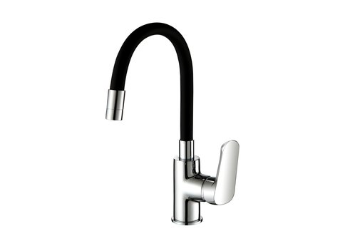 VENUS, umyvadlová stojánková baterie, s&nbsp;černým flexi ramínkem, bez uzávěru sifonu